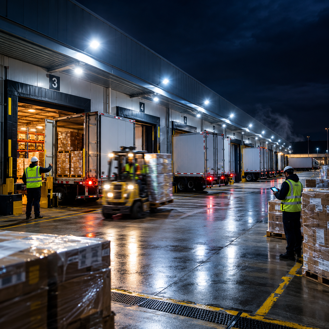 Night shift freight loading dock